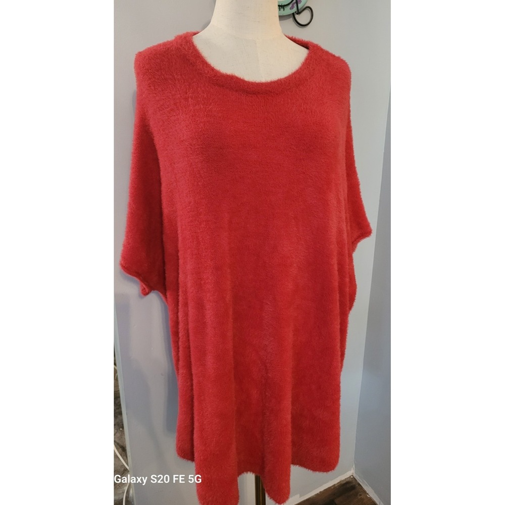 Davi & Dani SZ 2X Red Soft Fuzzy Cotton Blend Pullover Boho Artsy  Tunic Top NWT